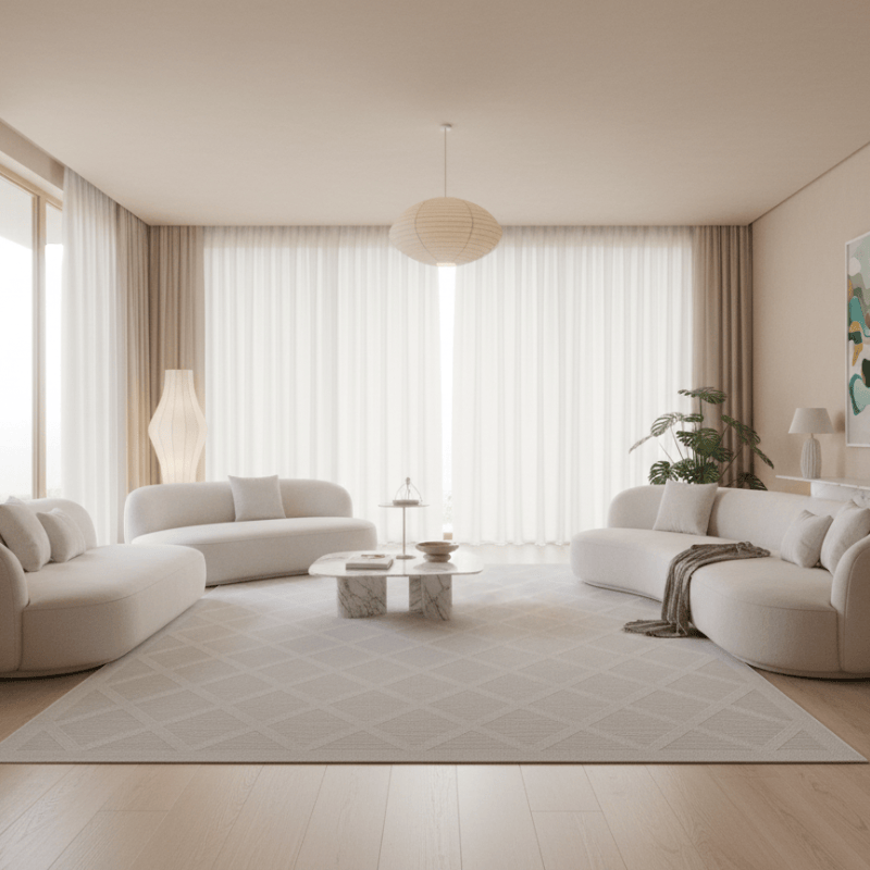 定番北欧風3Dデザインのウィルトン織カーペット（Luna Veil）